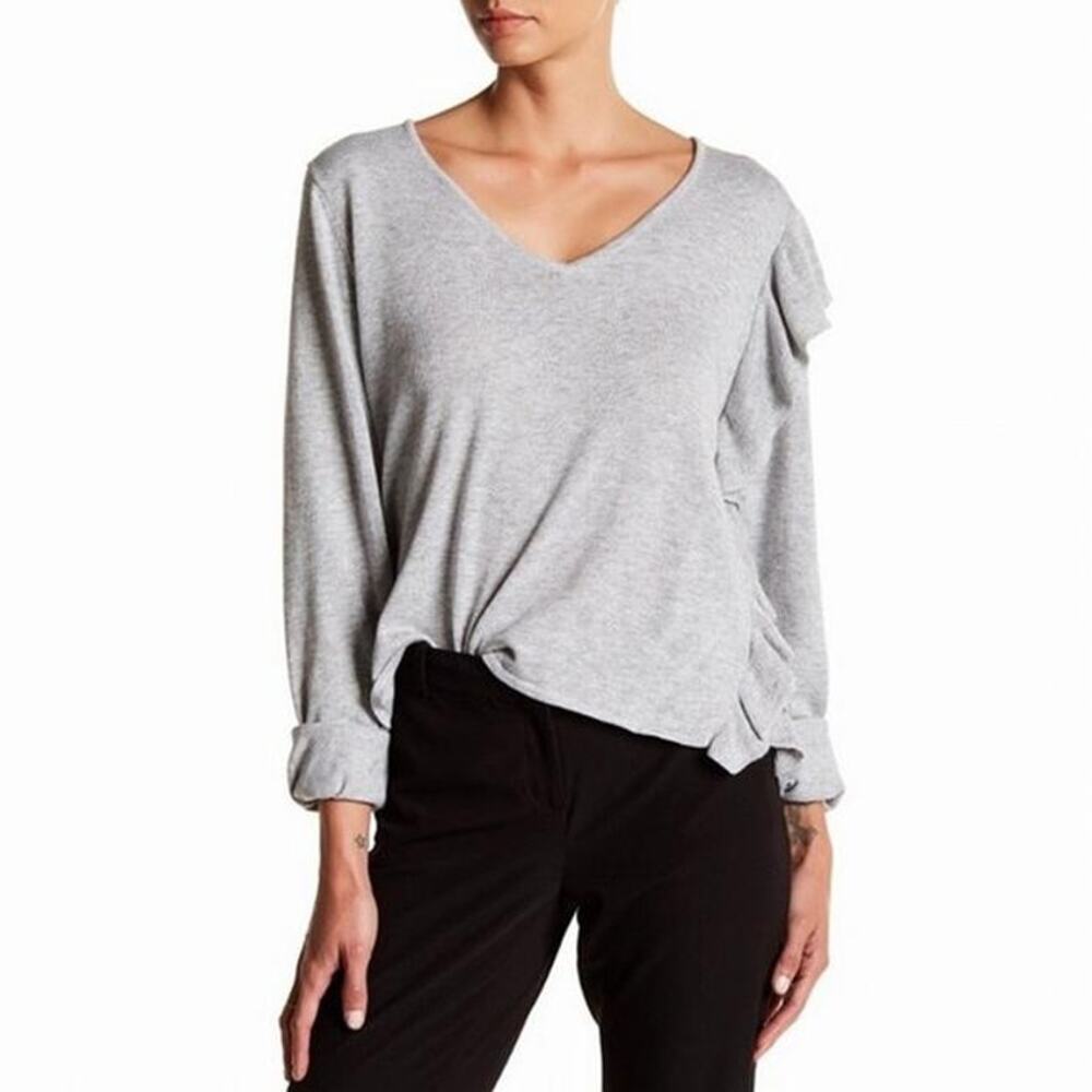 John + Jenn Asymmetrical Ruffle Sweater Top Gray Size Small